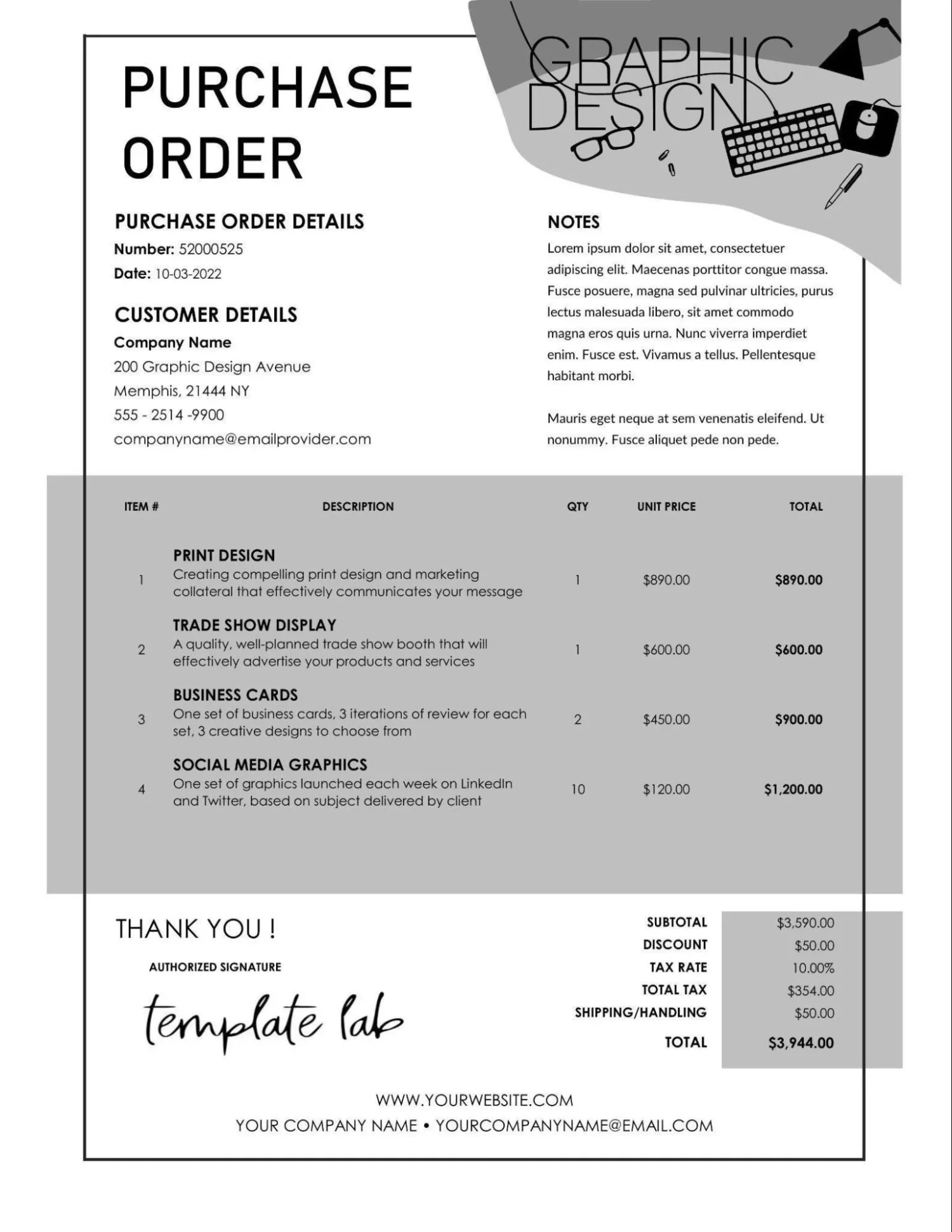 graphic design purchase order